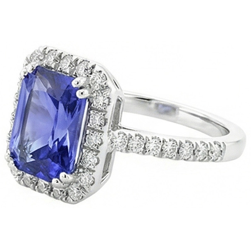 Ladies Halo Deep Blue Sapphire Ring Radiant & Natural Earth Mined Diamond ( Not Lab Grown )s 3.50 Carats