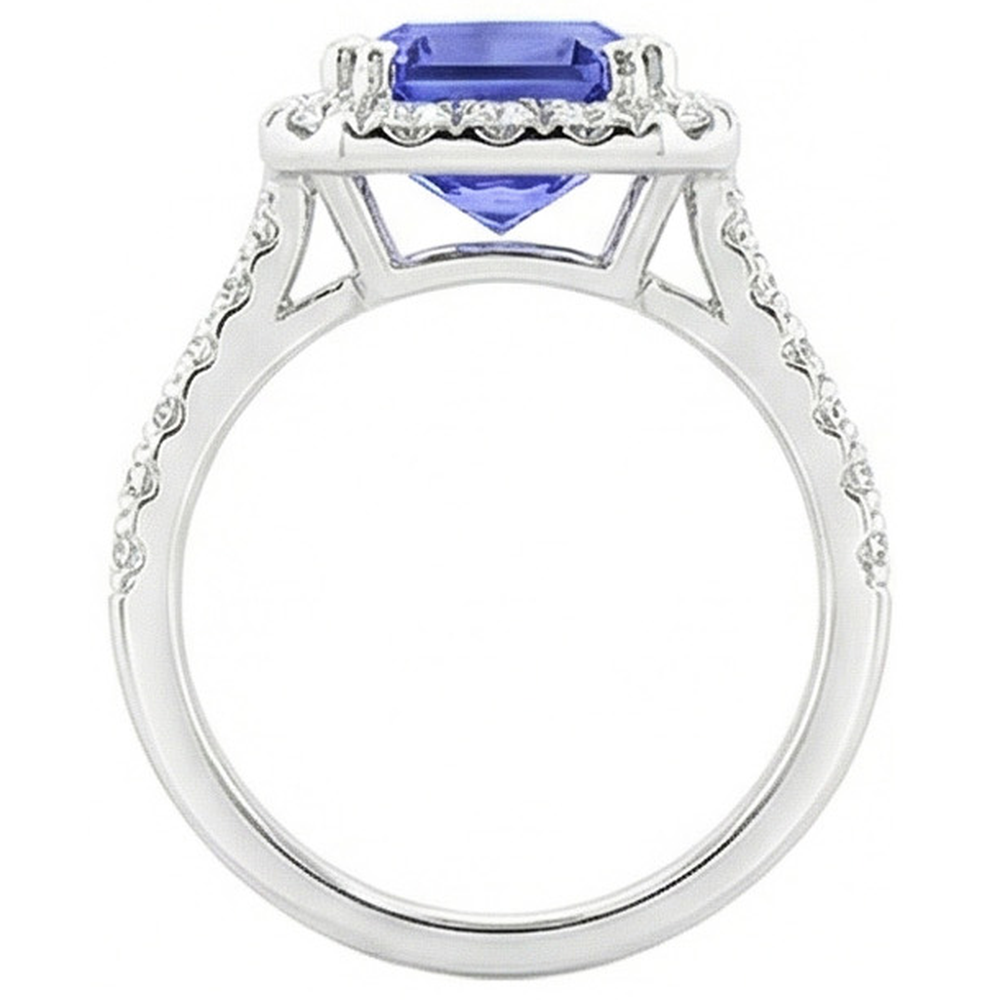Ladies Halo Deep Blue Sapphire Ring Radiant & Natural Earth Mined Diamond ( Not Lab Grown )s 3.50 Carats