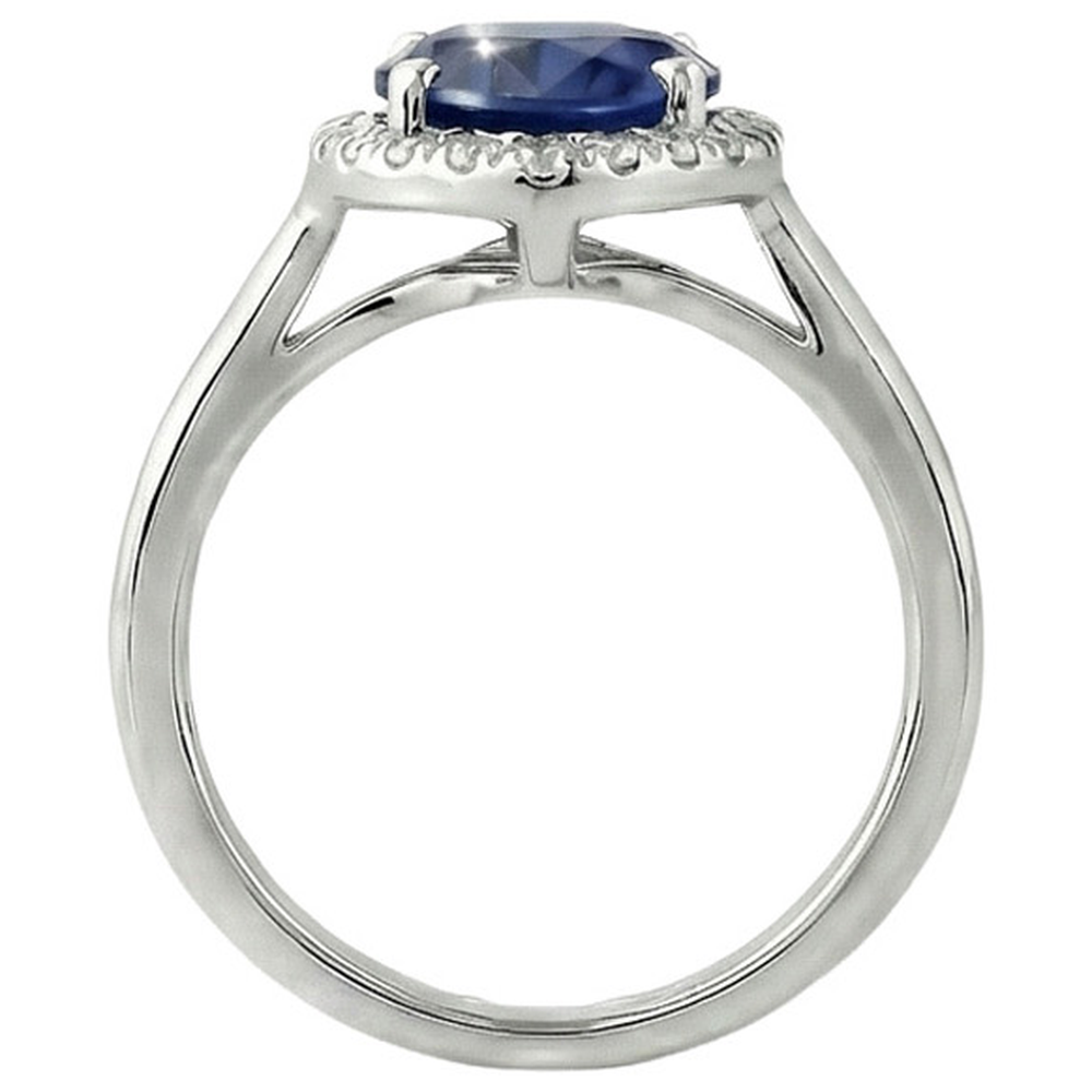 Ladies Halo Ring Pear Cut Ceylon Sapphire 2.50 Carats White Gold 14K