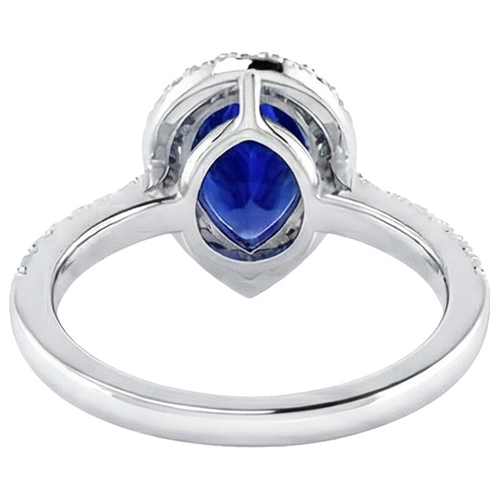 Ladies Halo Sri Lankan Sapphire & Natural Earth Mined Diamond ( Not Lab Grown ) Ring 4 Carats White Gold 14K