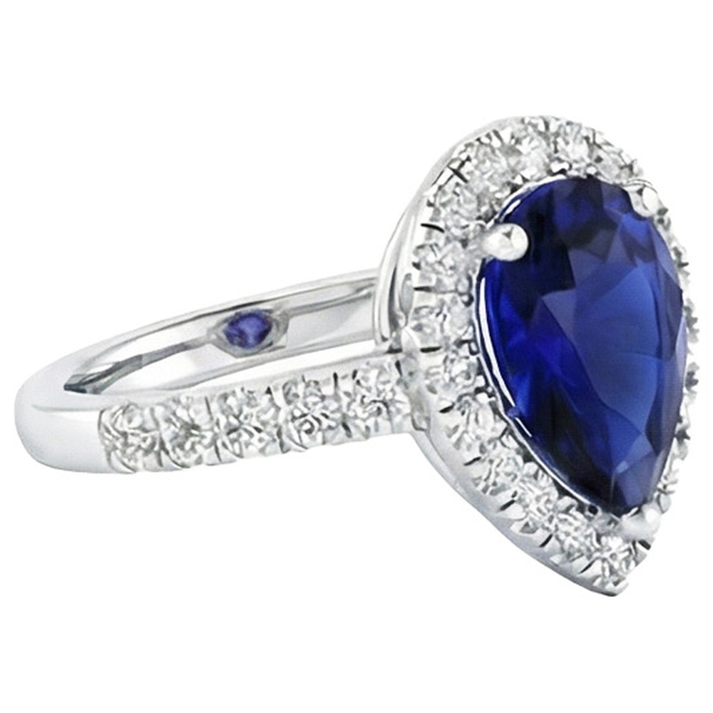 Ladies Halo Sri Lankan Sapphire & Natural Earth Mined Diamond ( Not Lab Grown ) Ring 4 Carats White Gold 14K