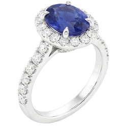 Ladies Halo Sri Lankan Sapphire & Pave Set Natural Earth Mined Diamond ( Not Lab Grown ) Ring 5.50 Carats