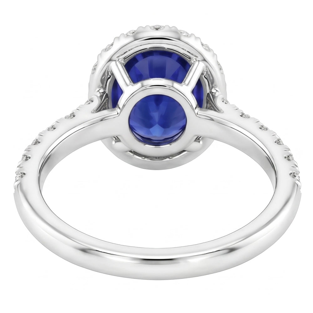 Ladies Halo Sri Lankan Sapphire & Pave Set Natural Earth Mined Diamond ( Not Lab Grown ) Ring 5.50 Carats