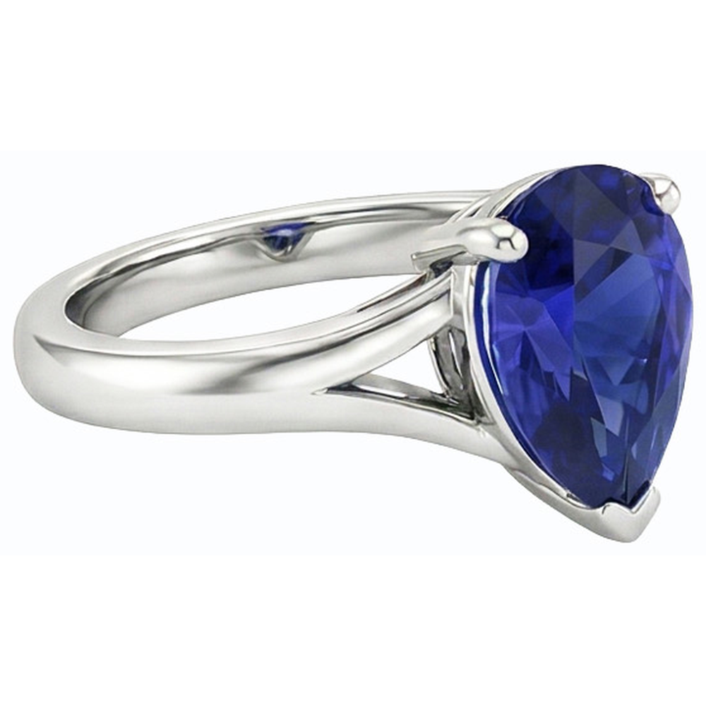 natural pear sapphire 2ct ring on white background