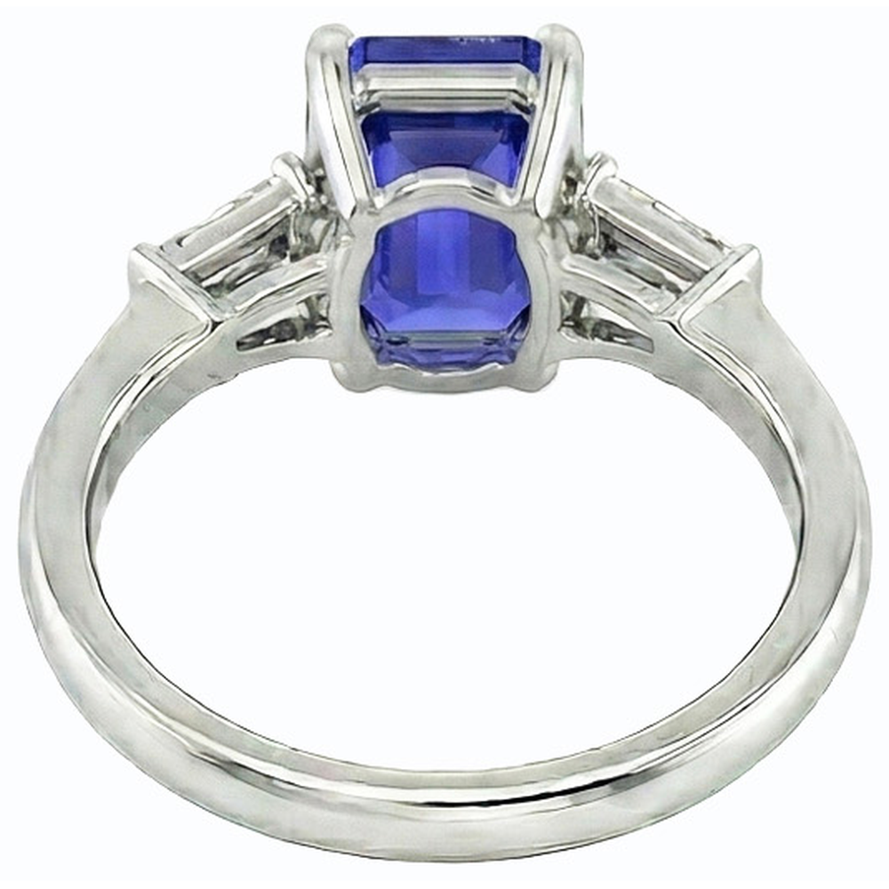 Ladies Jewelry Three Stone Emerald Blue Sapphire Ring 2.50 Carats