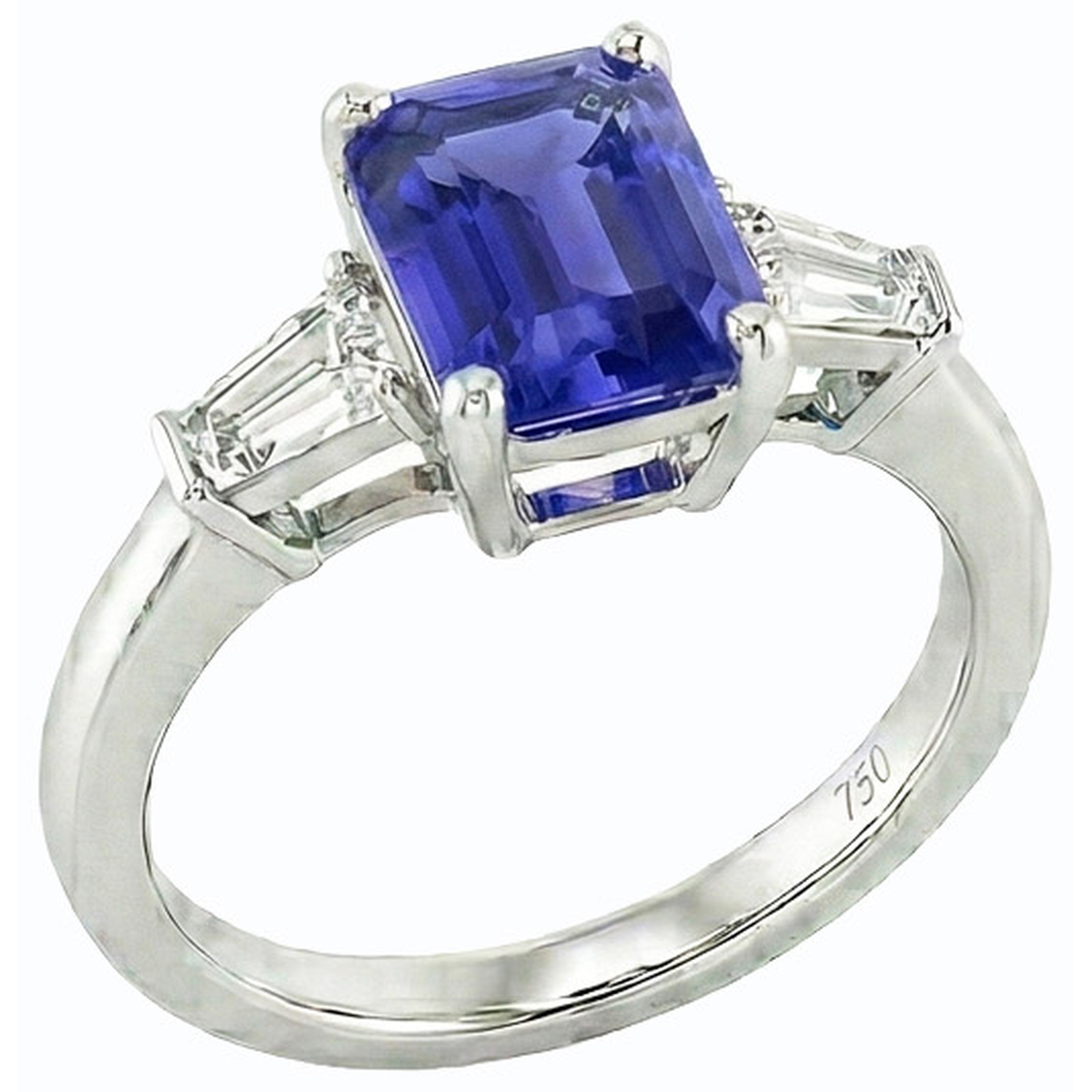 Ladies Jewelry Three Stone Emerald Blue Sapphire Ring 2.50 Carats