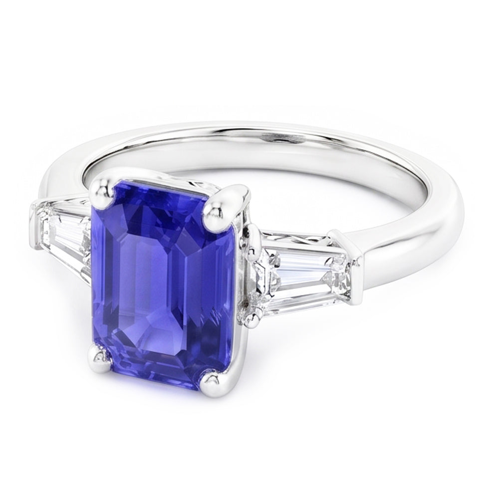 Ladies Jewelry Three Stone Emerald Blue Sapphire Ring 2.50 Carats