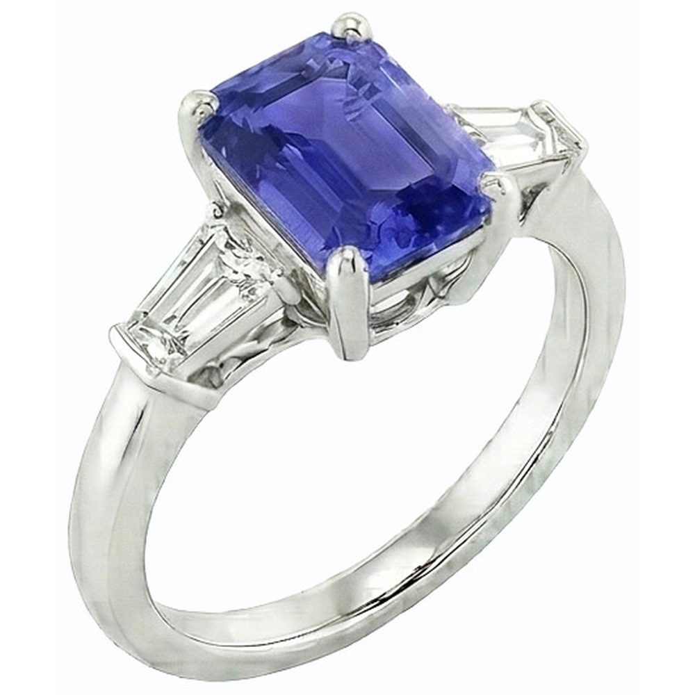 Ladies Jewelry Three Stone Emerald Blue Sapphire Ring 2.50 Carats