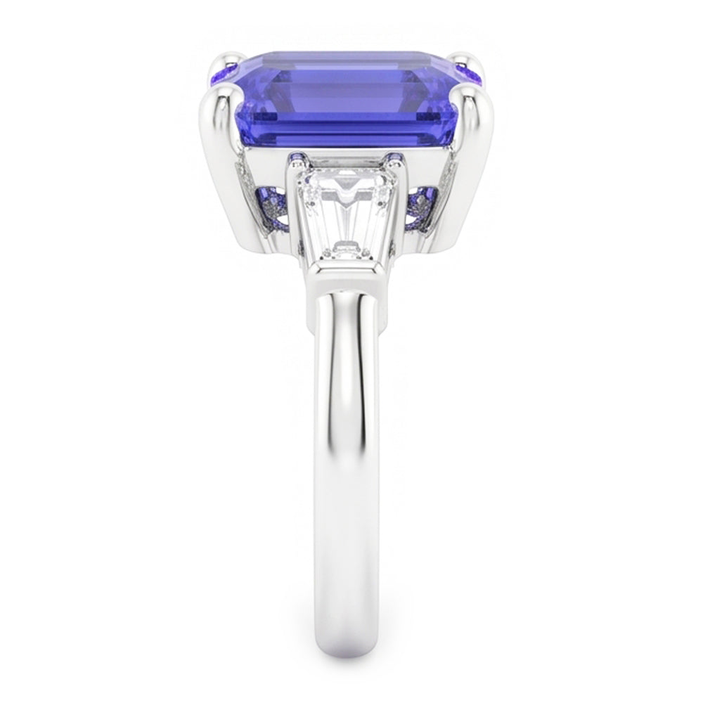 Ladies Jewelry Three Stone Emerald Blue Sapphire Ring 2.50 Carats