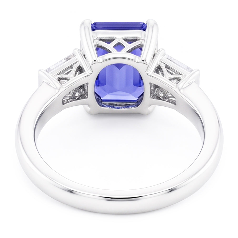 Ladies Jewelry Three Stone Emerald Blue Sapphire Ring 2.50 Carats