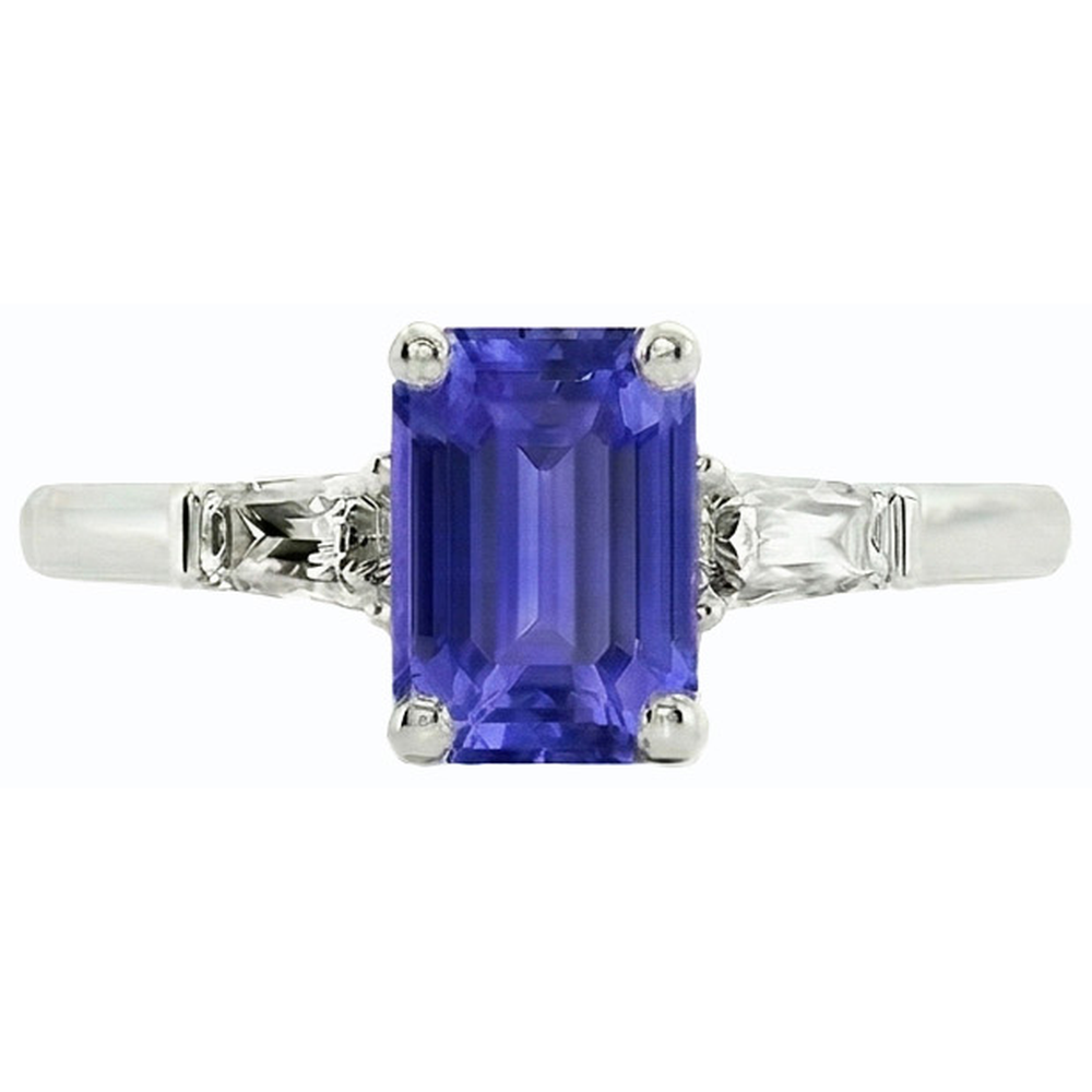 Ladies Jewelry Three Stone Emerald Blue Sapphire Ring 2.50 Carats