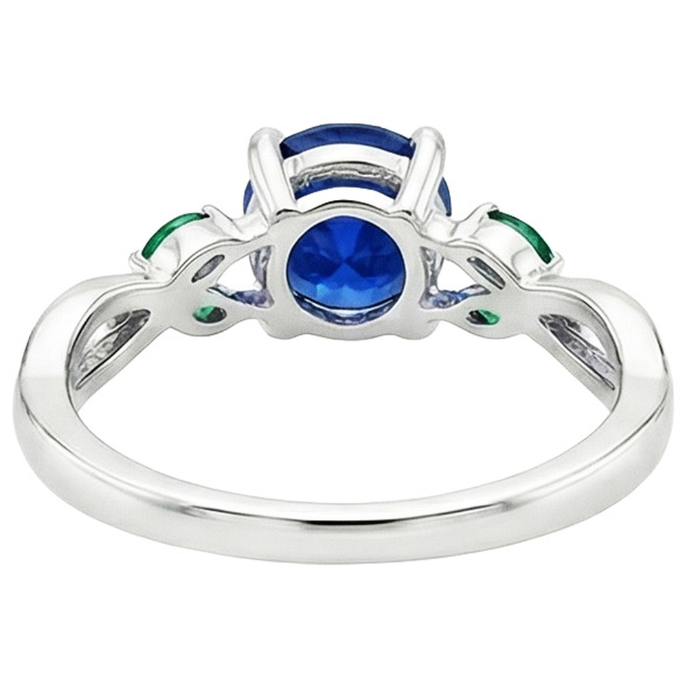 Ladies Natural Blue Sapphire & Emeralds Gemstone Ring 3 Carats