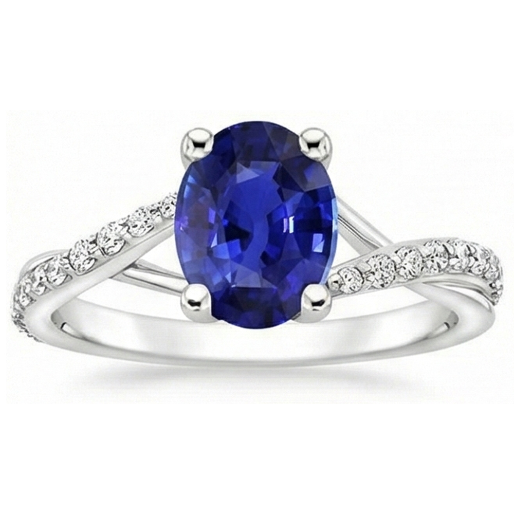 Ladies Natural Earth Mined Diamond ( Not Lab Grown ) Gemstone Ring Oval Ceylon Sapphire Gold 3 Carats
