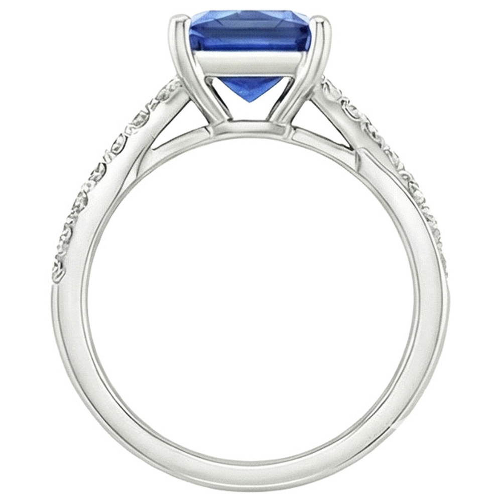 natural round sapphire 3.75ct ring on white background