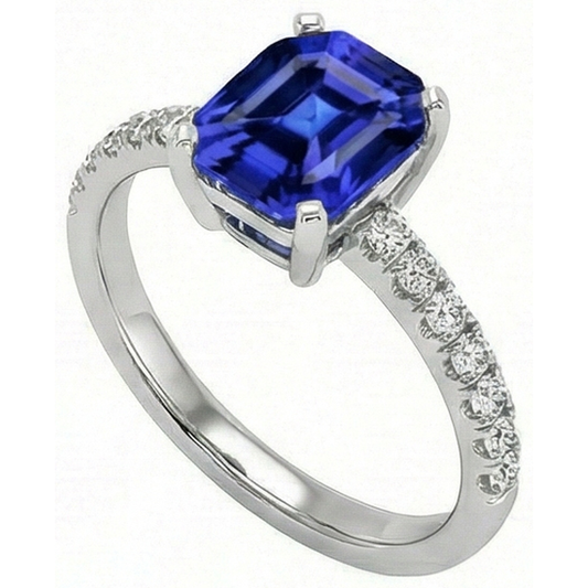 Ladies IGI CERTIFIED Diamond Ring Asscher Sri Lanka Color Sapphire 9.25 Carats Gold