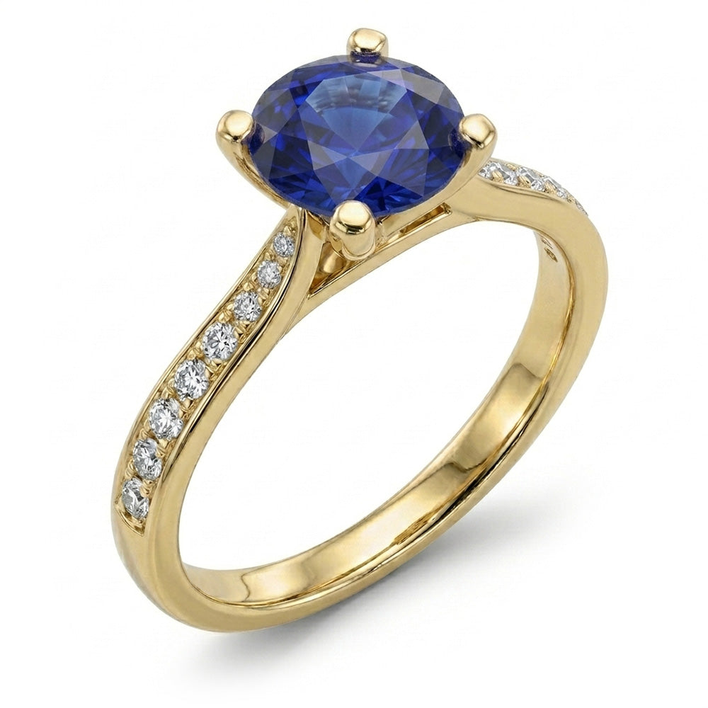 Ladies Natural Earth Mined Diamond ( Not Lab Grown ) Blue Sapphire Engagement Ring Yellow Gold 2.50 Carats