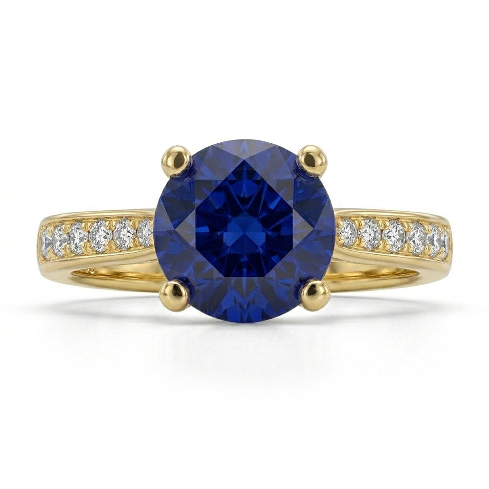 Ladies Natural Earth Mined Diamond ( Not Lab Grown ) Blue Sapphire Engagement Ring Yellow Gold 2.50 Carats