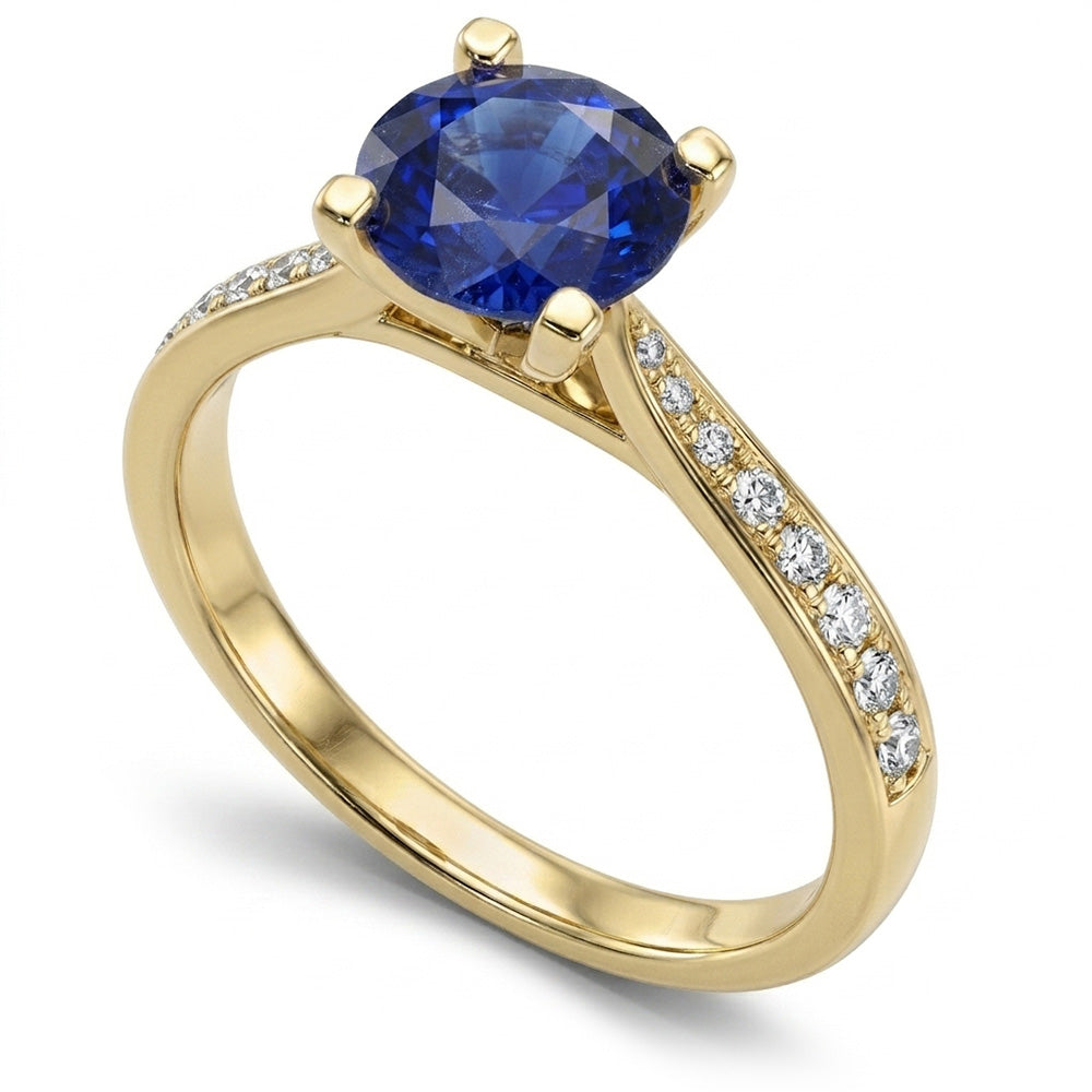 Ladies Natural Earth Mined Diamond ( Not Lab Grown ) Blue Sapphire Engagement Ring Yellow Gold 2.50 Carats