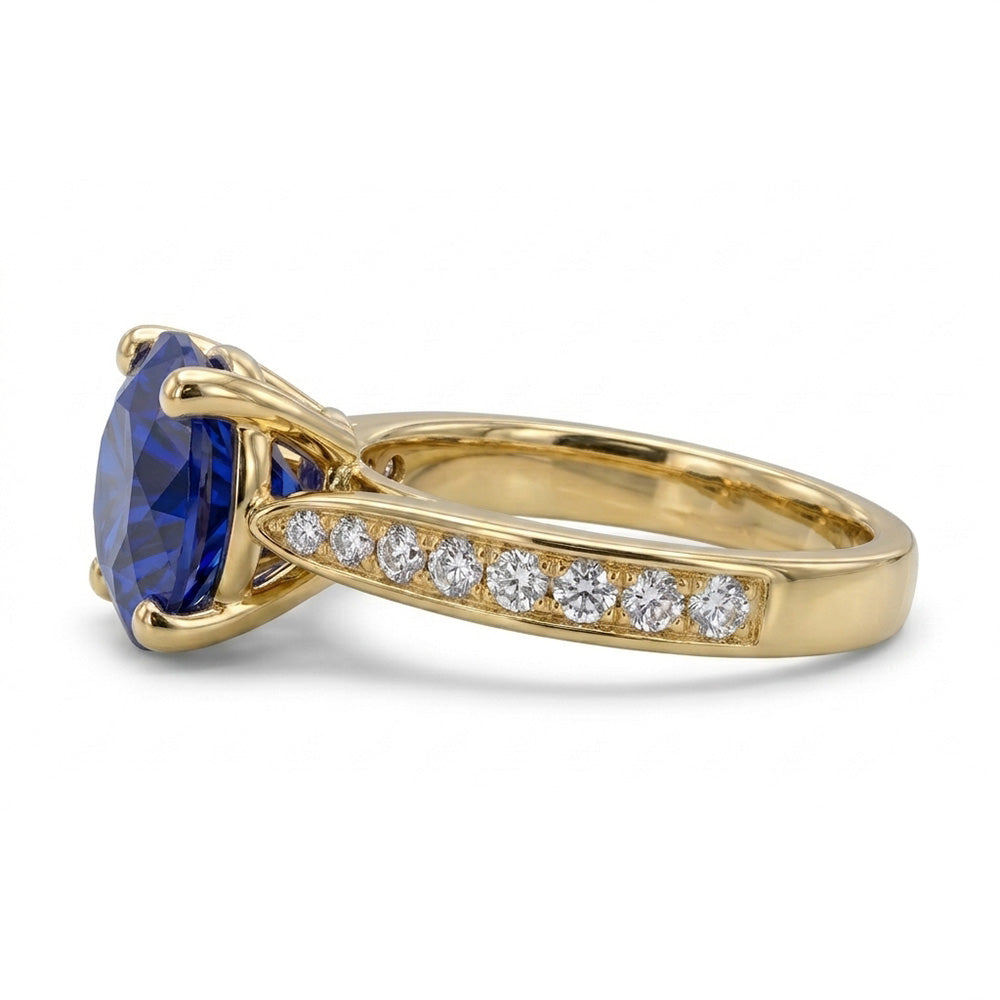 Ladies Natural Earth Mined Diamond ( Not Lab Grown ) Blue Sapphire Engagement Ring Yellow Gold 2.50 Carats