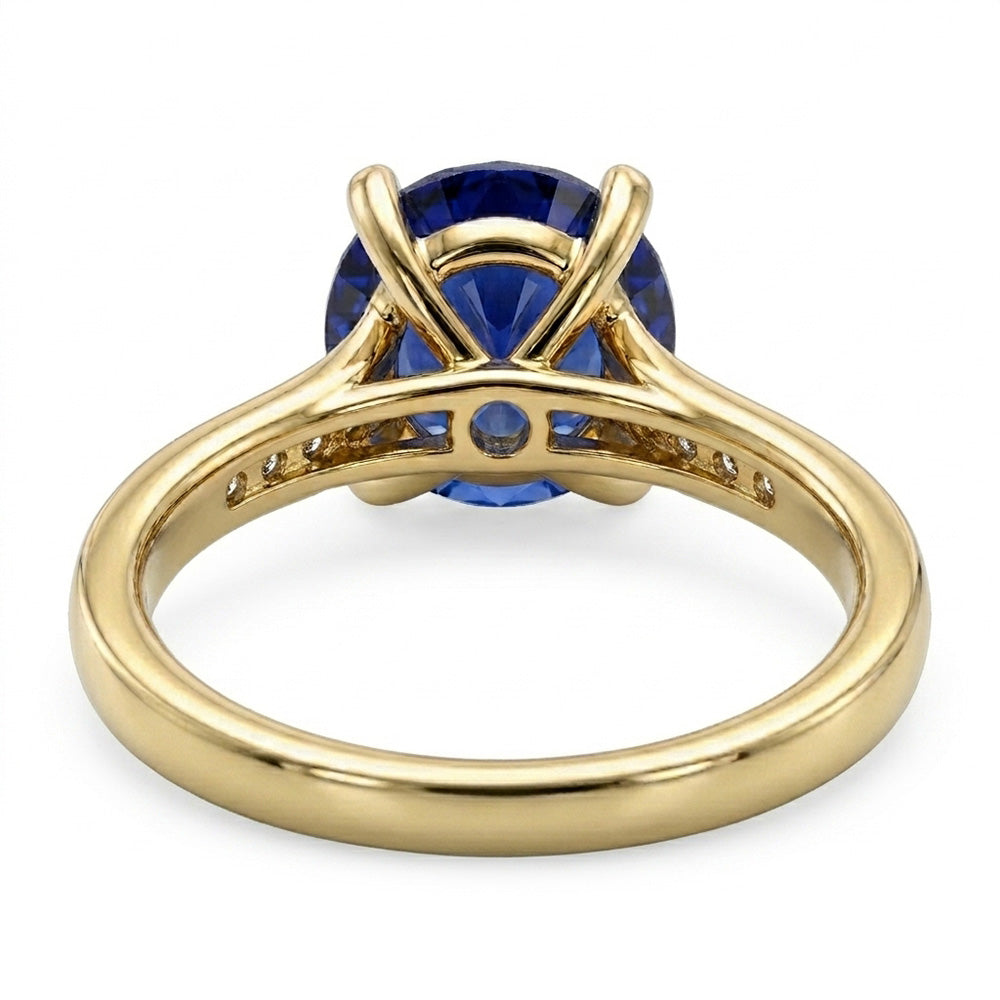 Ladies Natural Earth Mined Diamond ( Not Lab Grown ) Blue Sapphire Engagement Ring Yellow Gold 2.50 Carats