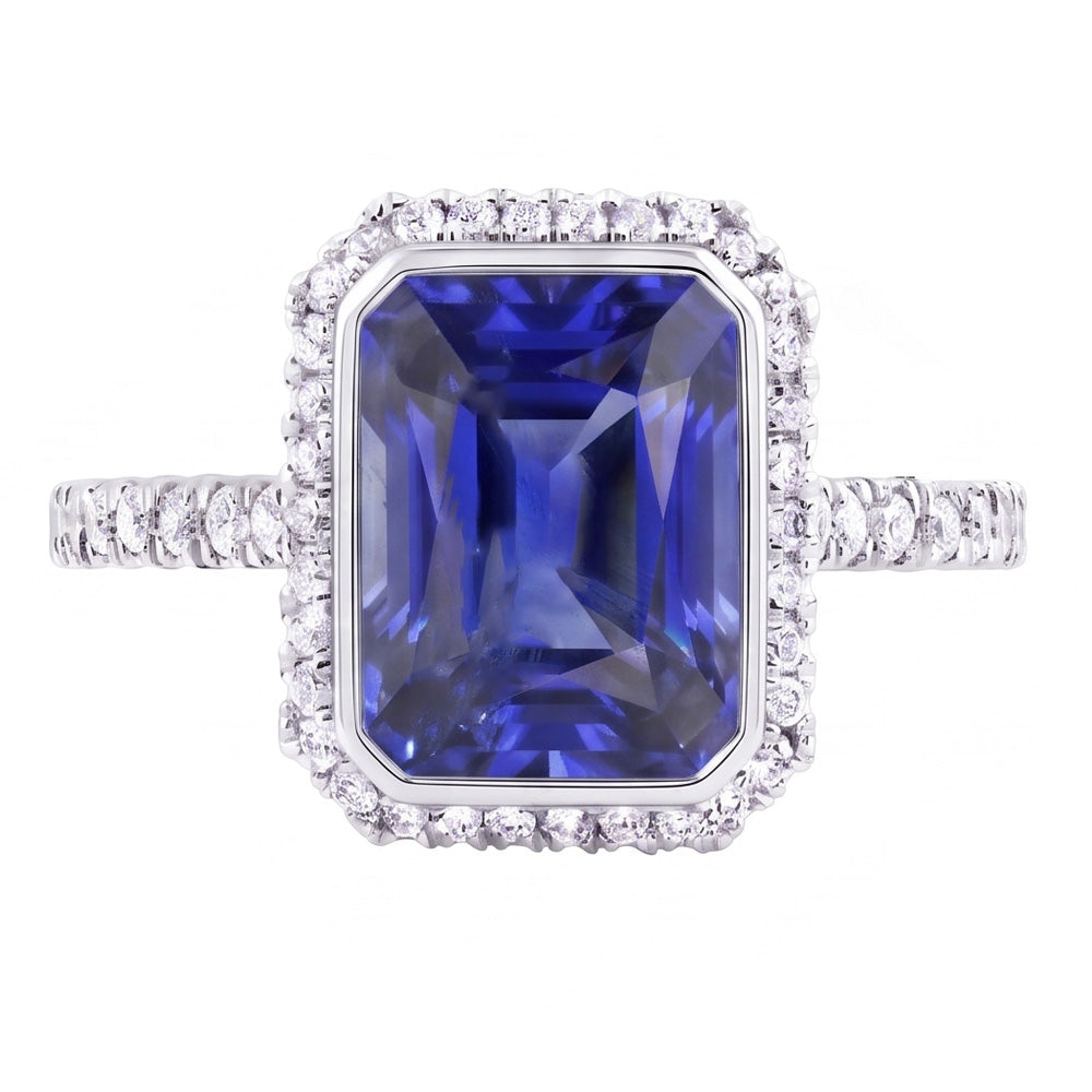 Ladies Natural Earth Mined Diamond ( Not Lab Grown ) Engagement Ring Bezel Set Sapphire Radiant 4.50 Carats