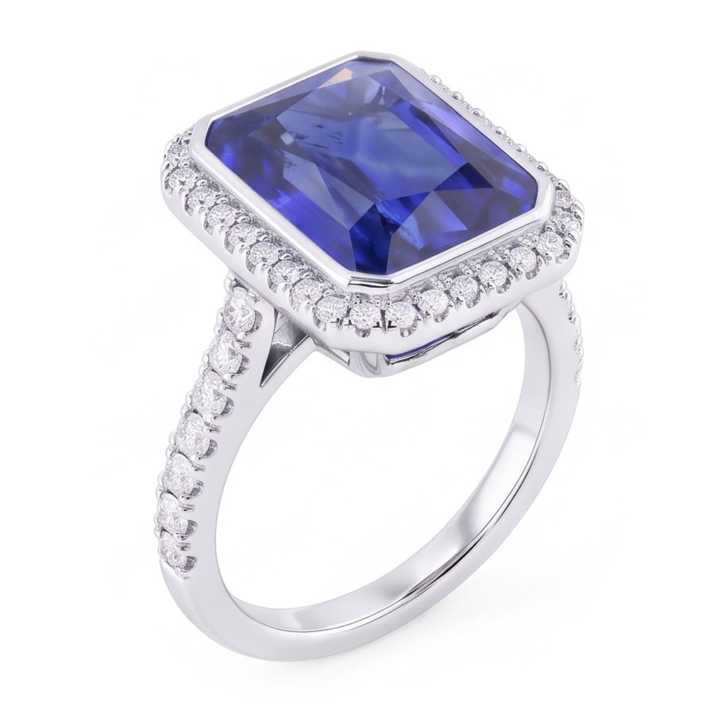 Ladies Natural Earth Mined Diamond ( Not Lab Grown ) Engagement Ring Bezel Set Sapphire Radiant 4.50 Carats