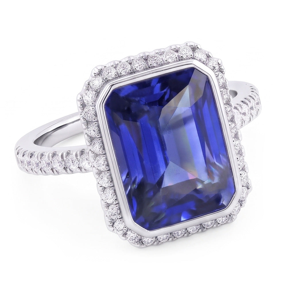Ladies Natural Earth Mined Diamond ( Not Lab Grown ) Engagement Ring Bezel Set Sapphire Radiant 4.50 Carats