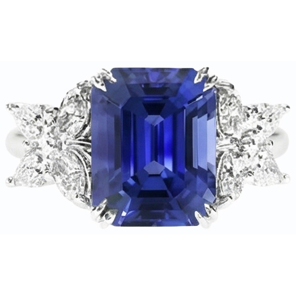 natural emerald sapphire 4ct ring on white background