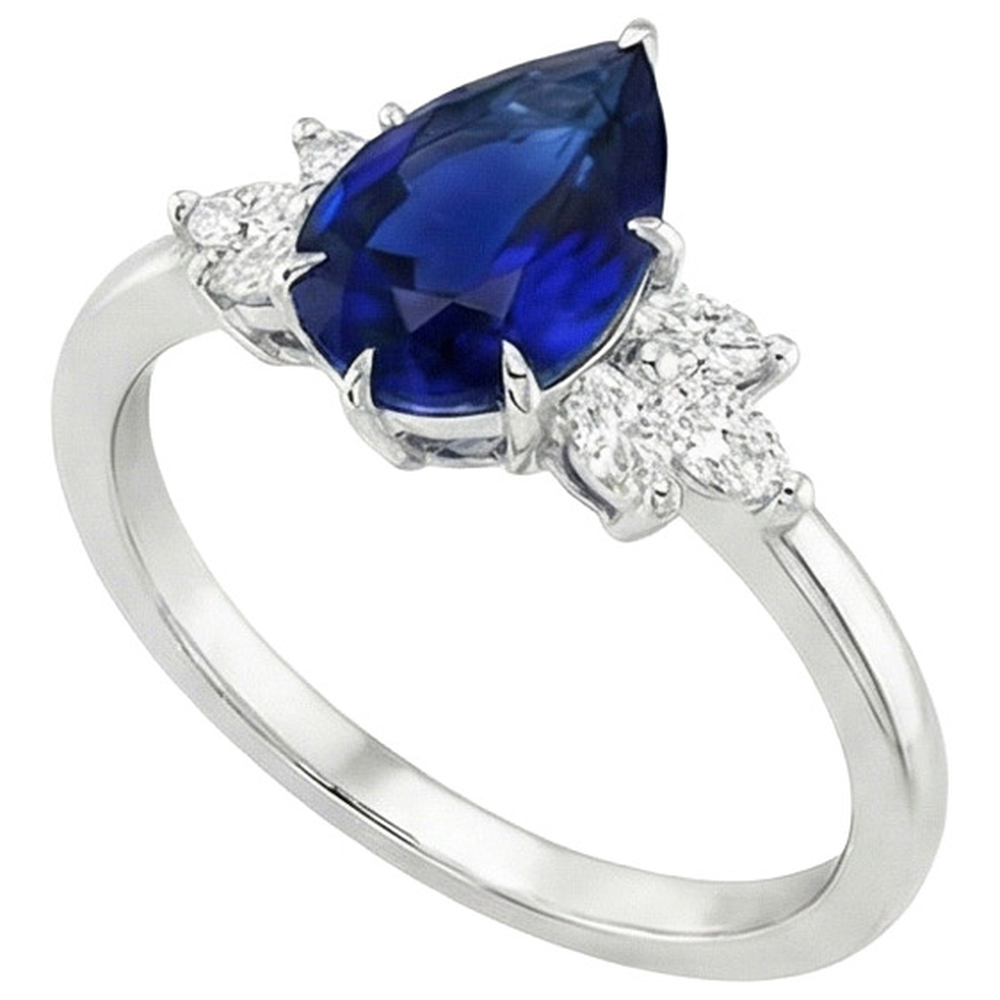 natural pear sapphire 7.25ct ring side angle