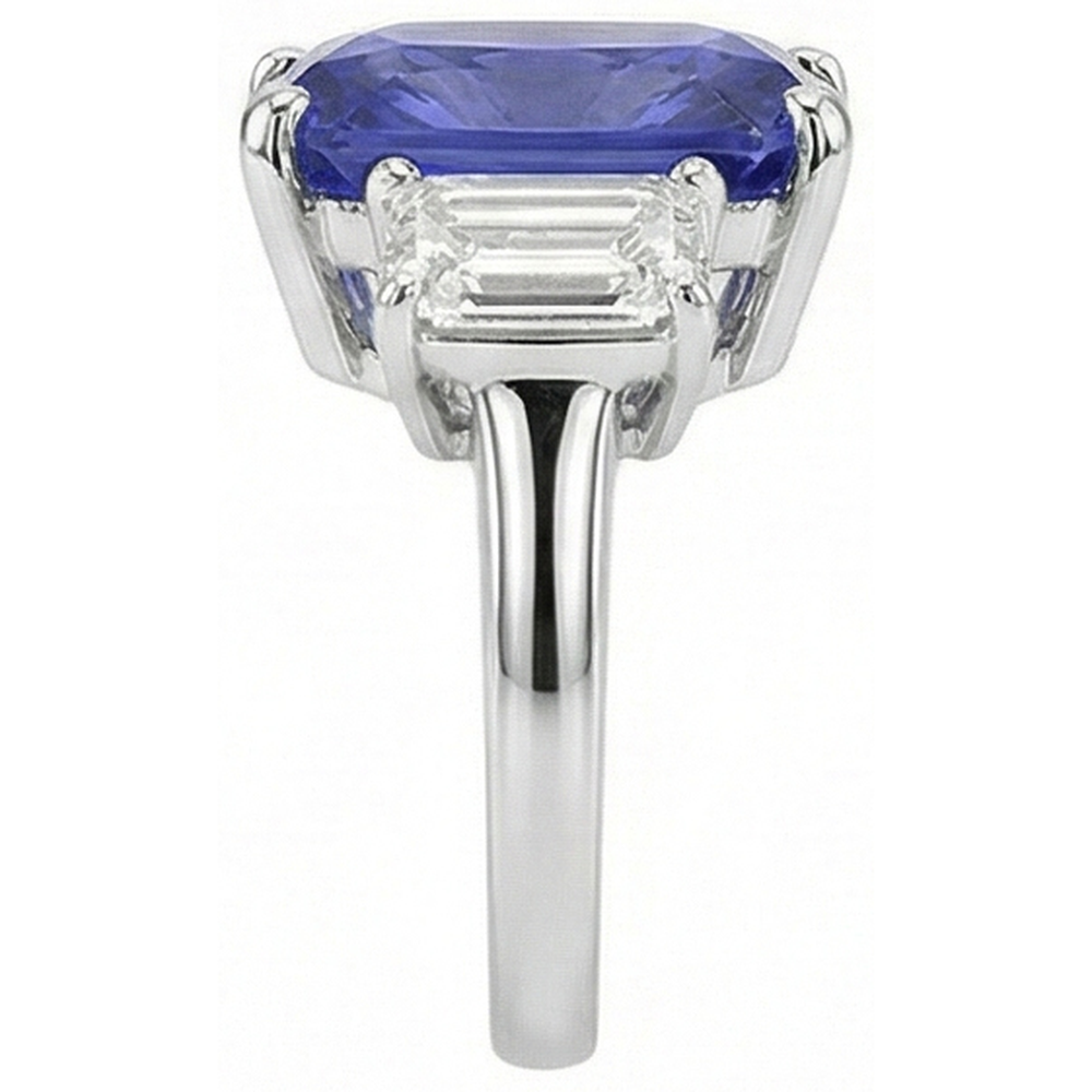 Ladies Radiant 3 Stone Blue Sapphire Ring 7 Carats Emerald Natural Earth Mined Diamond ( Not Lab Grown )s