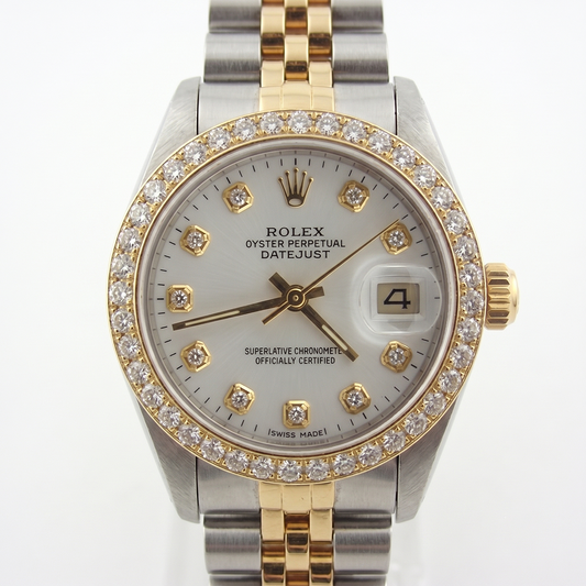 Natural Ladies Rolex Date-Just Watch Diamond White Dial Bezel