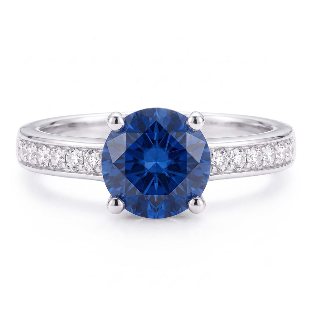 Ladies Sapphire Engagement Ring 2.50 Carats Round Natural Earth Mined Diamond ( Not Lab Grown ) Accented