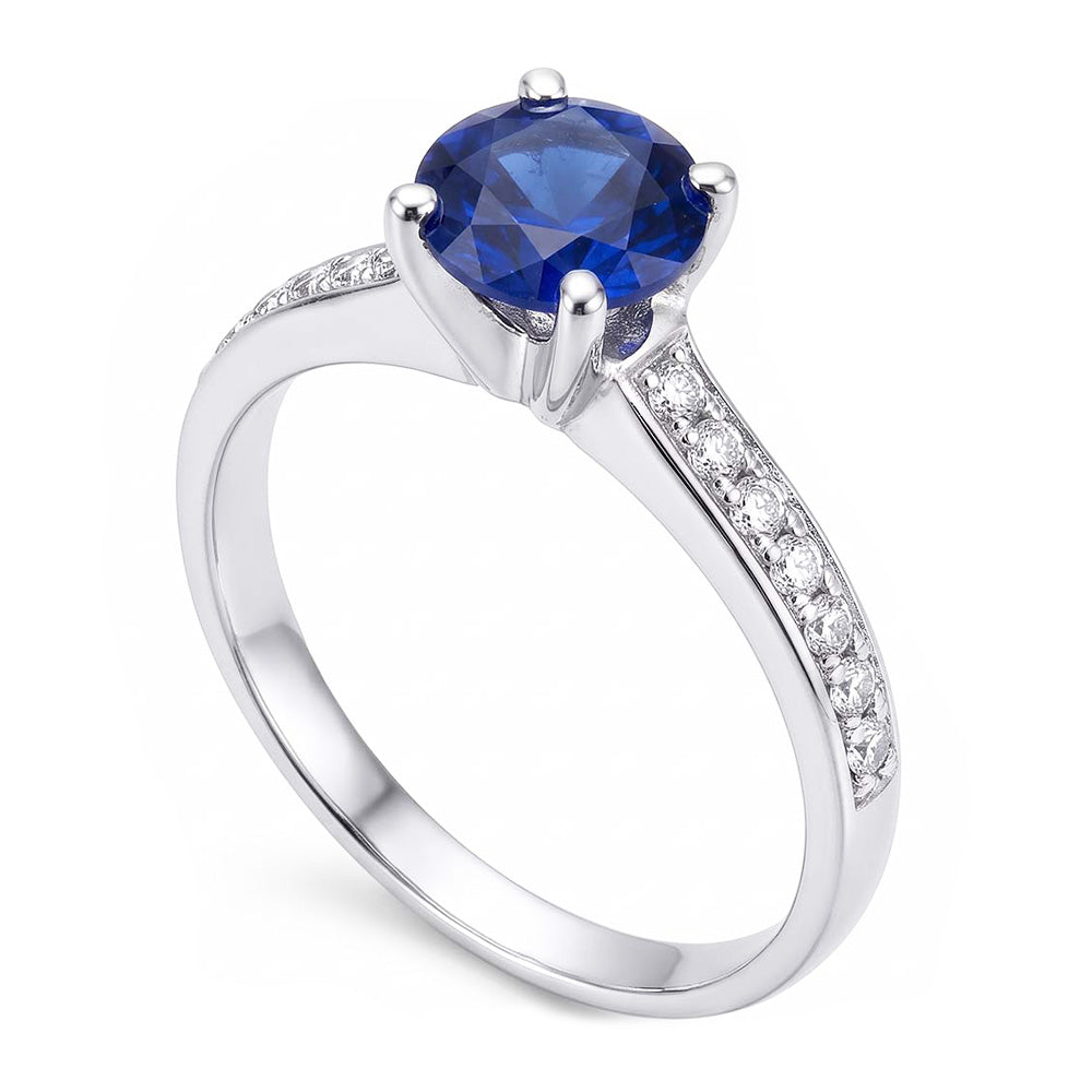 Ladies Sapphire Engagement Ring 2.50 Carats Round Natural Earth Mined Diamond ( Not Lab Grown ) Accented
