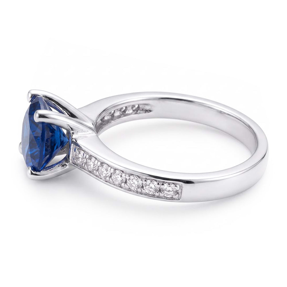 Ladies Sapphire Engagement Ring 2.50 Carats Round Natural Earth Mined Diamond ( Not Lab Grown ) Accented
