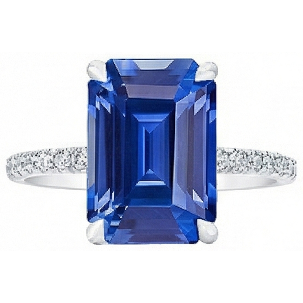 Ladies Solitaire Emerald Blue Sapphire Ring Accented Natural Earth Mined Diamond ( Not Lab Grown )s 5 Carats