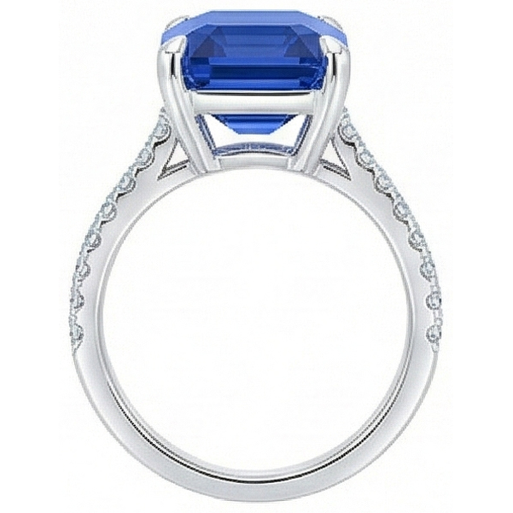 Ladies Solitaire Emerald Blue Sapphire Ring Accented Natural Earth Mined Diamond ( Not Lab Grown )s 5 Carats