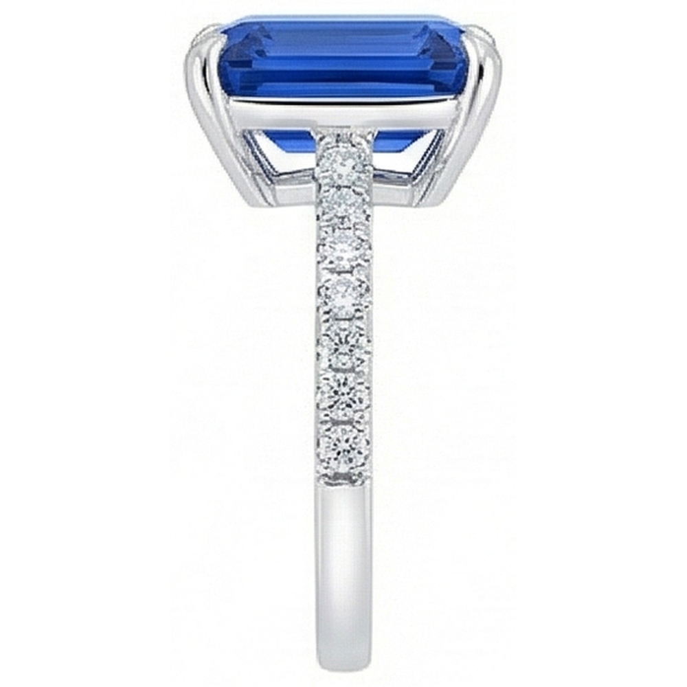 Ladies Solitaire Emerald Blue Sapphire Ring Accented Natural Earth Mined Diamond ( Not Lab Grown )s 5 Carats