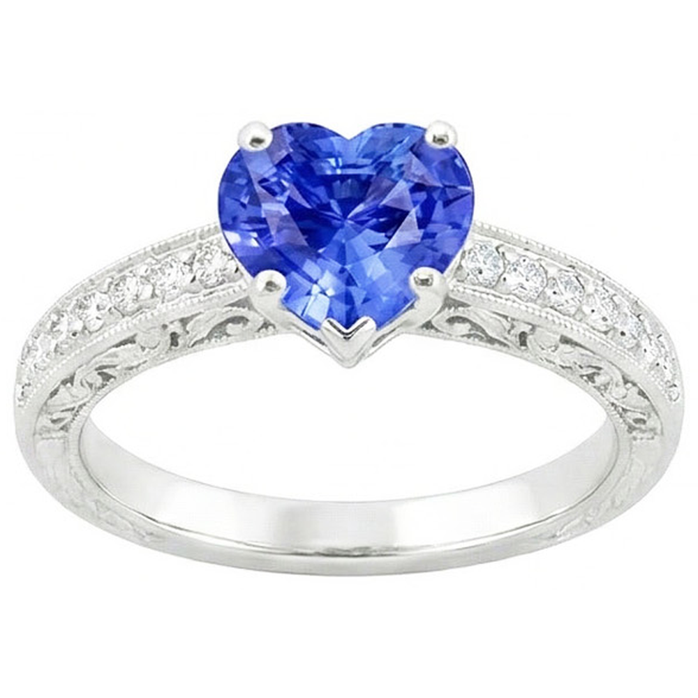 natural round sapphire 2ct ring close up detail