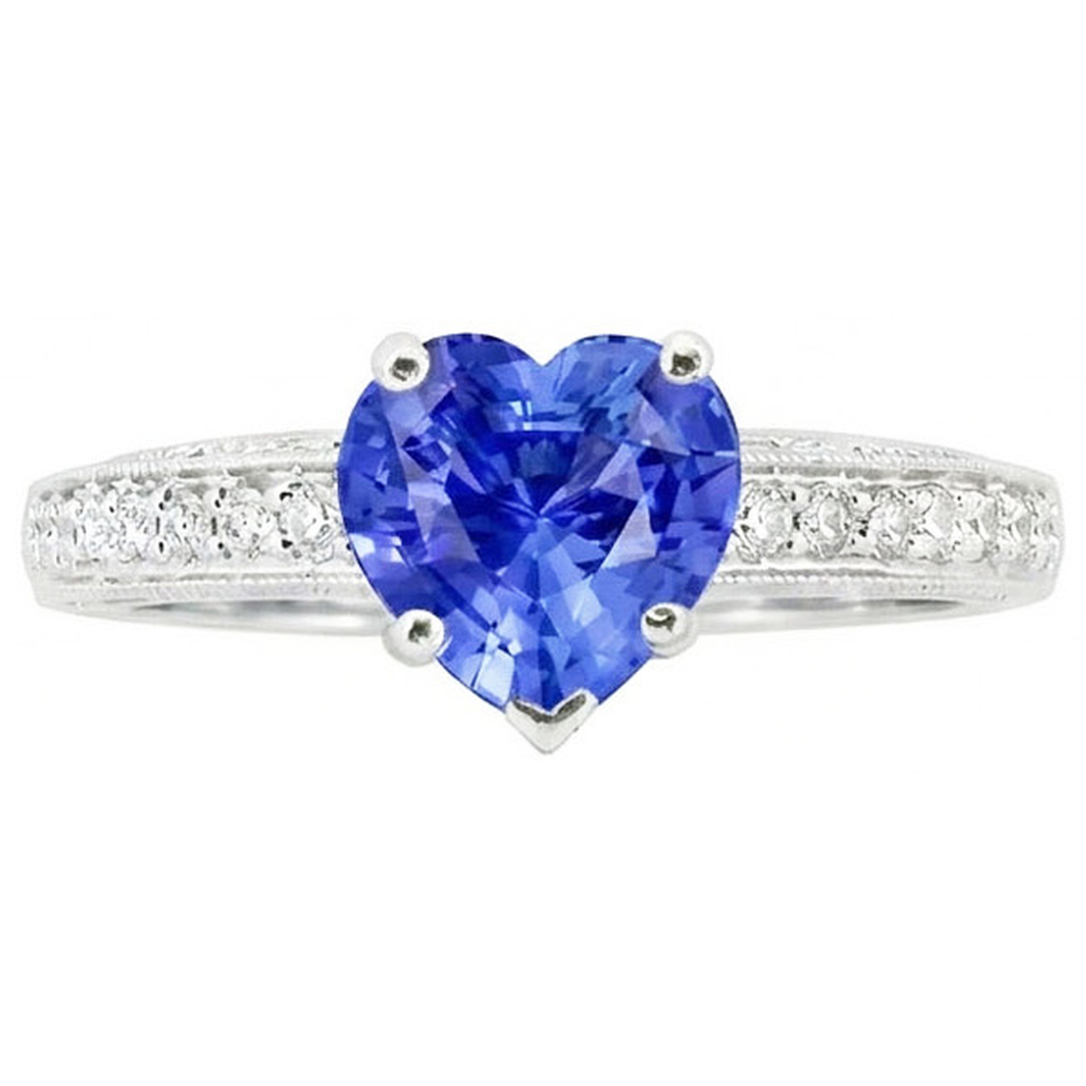 natural round sapphire 2ct ring on white background
