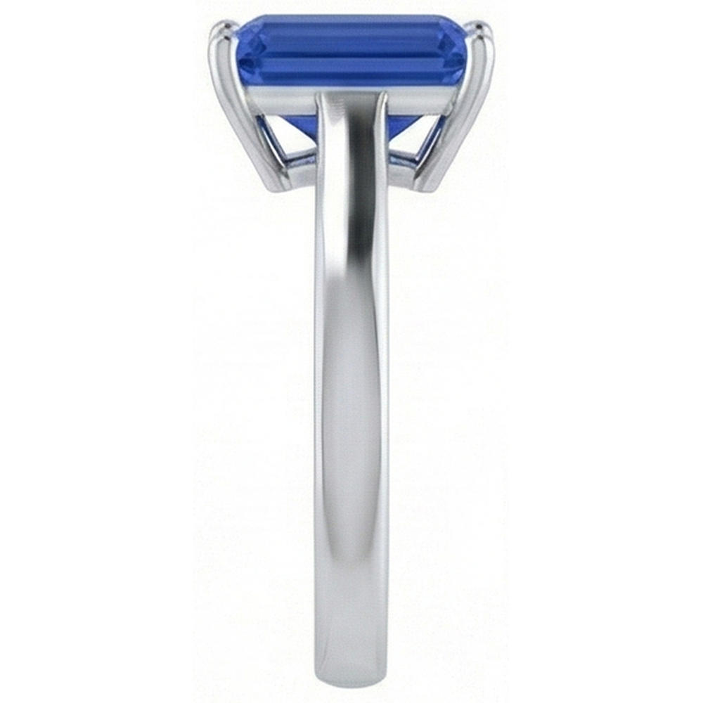 Ladies Solitaire Ring Emerald Blue Sapphire 2 Carats 14K White Gold