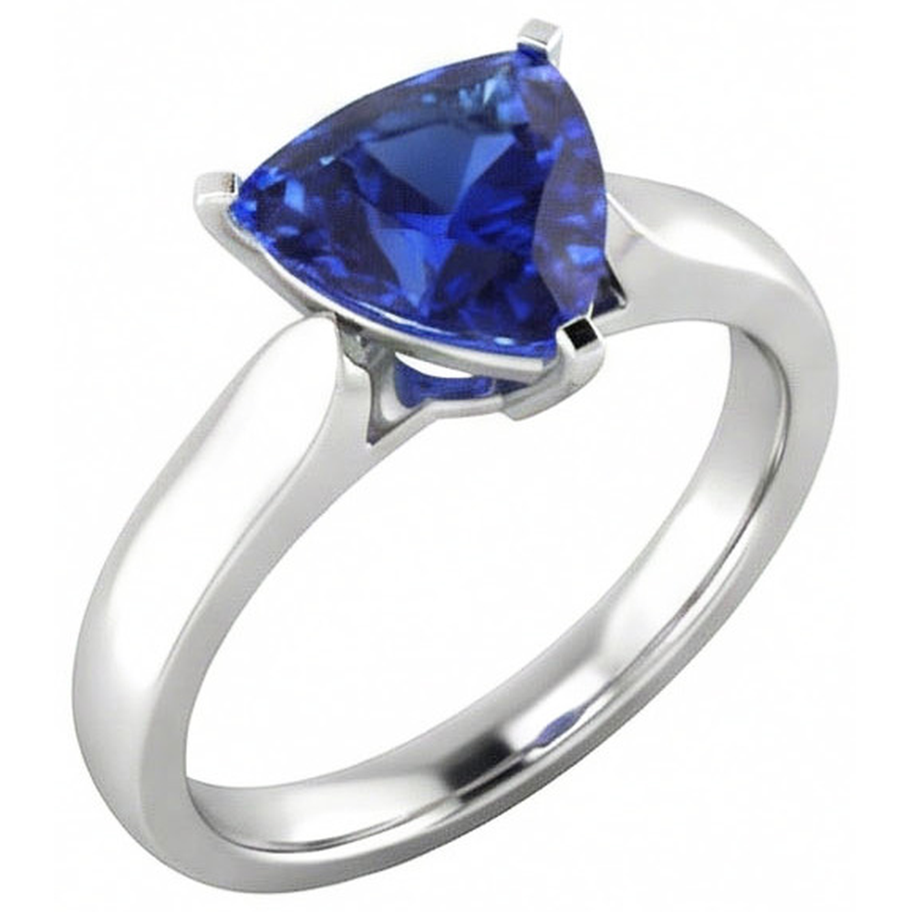 Ladies Solitaire Trillion Sapphire Ring 1.50 Carats White Gold Jewelry