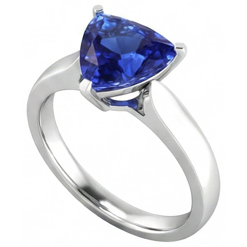 Ladies Solitaire Trillion Sapphire Ring 1.50 Carats White Gold Jewelry