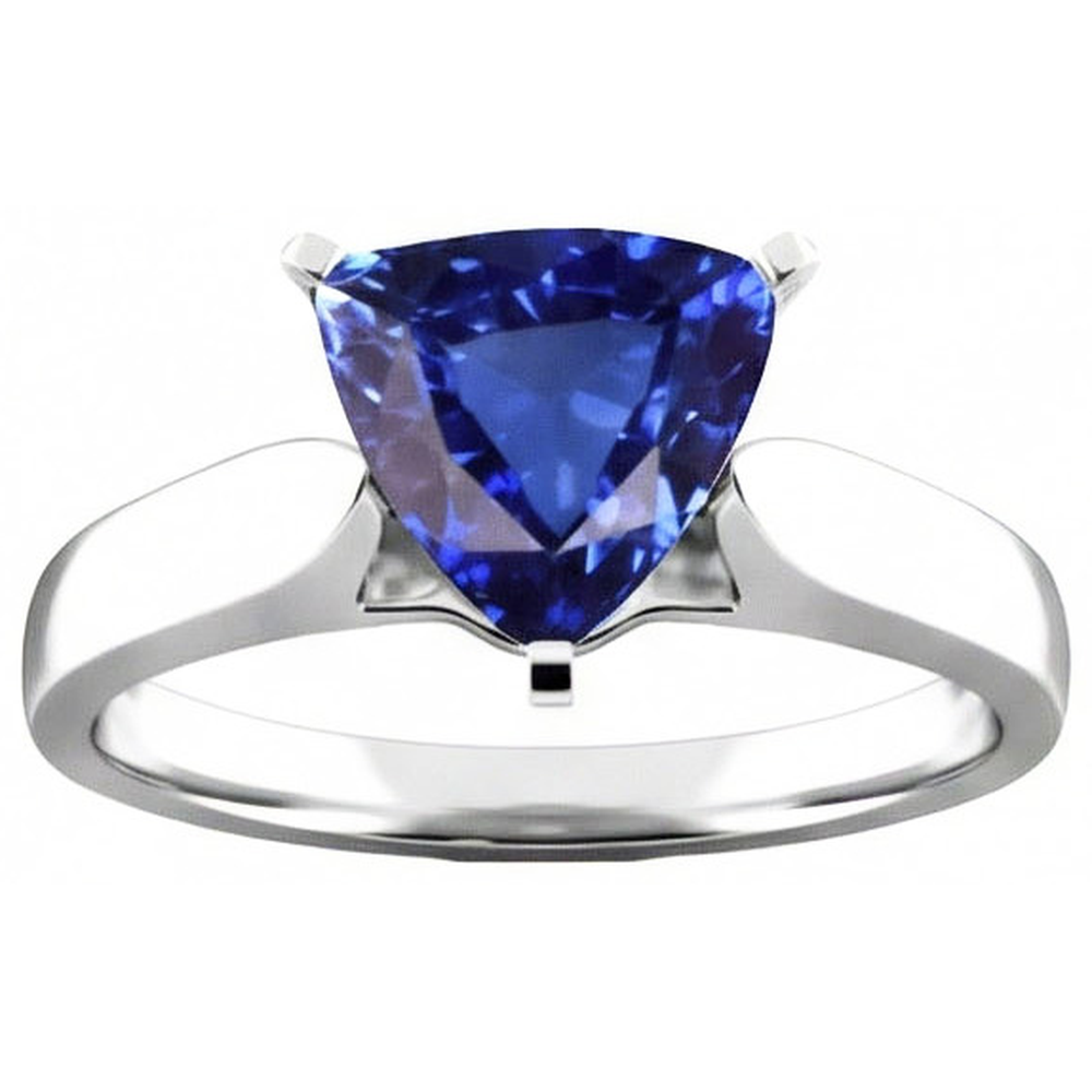 Ladies Solitaire Trillion Sapphire Ring 1.50 Carats White Gold Jewelry