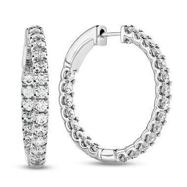 Ladies 4 Carats Round Brilliant Cut Real Diamond Hoop Earring White Gold - Hoop Earrings-harrychadent.ca