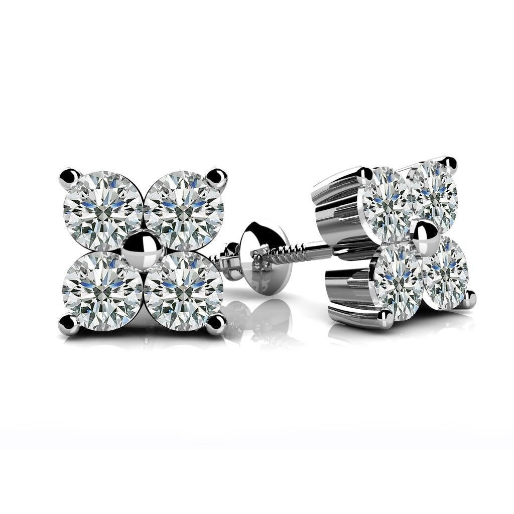 Ladies 4 Ct Genuine Round Brilliant Cut Diamonds Stud Earrings White Gold 14K
