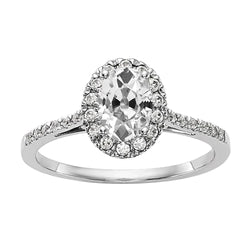 Ladies Cathedral Setting Halo Oval Old Mine Cut Real Natural Earth Mined Diamond Ring
