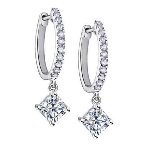 Ladies Dangle Earrings 2.64 Carats Real Sparkling Diamonds White Gold