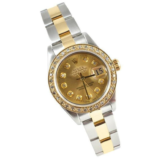 Ladies Datejust Rolex Watch Champagne Diamond Dial Ss & Gold
