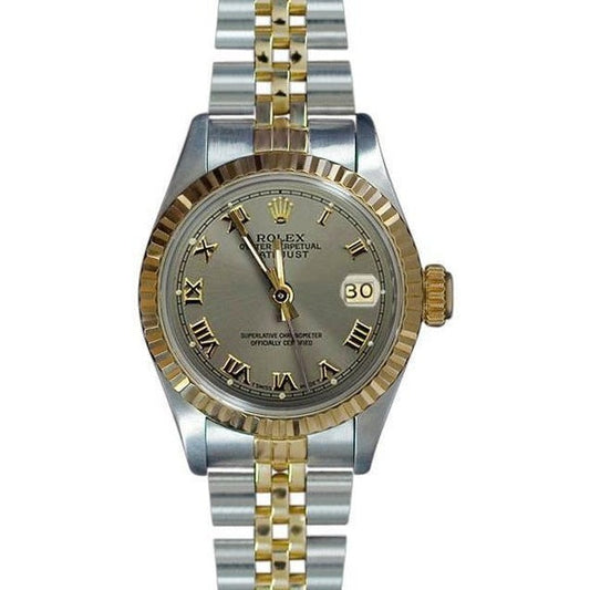 Rolex Watch Two Tone Gray Roman Dial