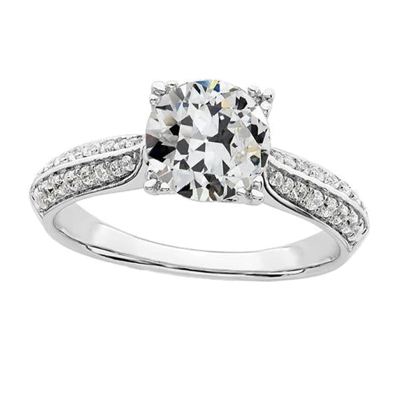 Ladies Engagement Ring Round Old Mine Cut Natural Diamond 4 Carats Jewelry